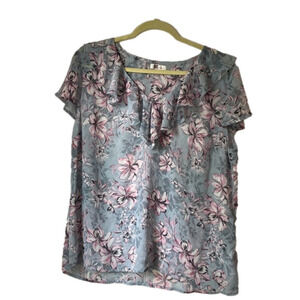 KUT From The Kloth Sheer Floral Sleeveless Summer Top With Ruffles